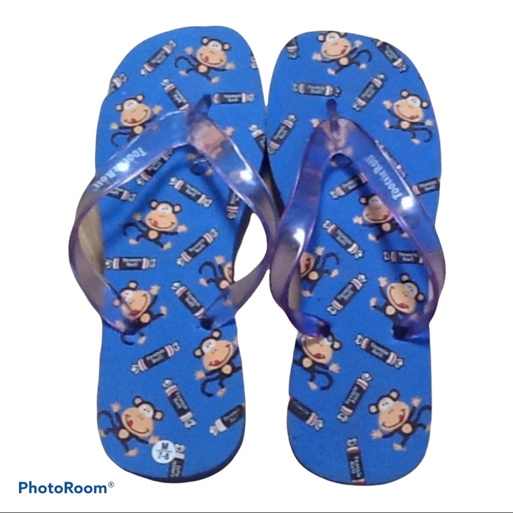 Y2K Blue Tootsie Roll Monkey Jelly Thong‎ Sandal Flipflops Whimsical Fun Summer